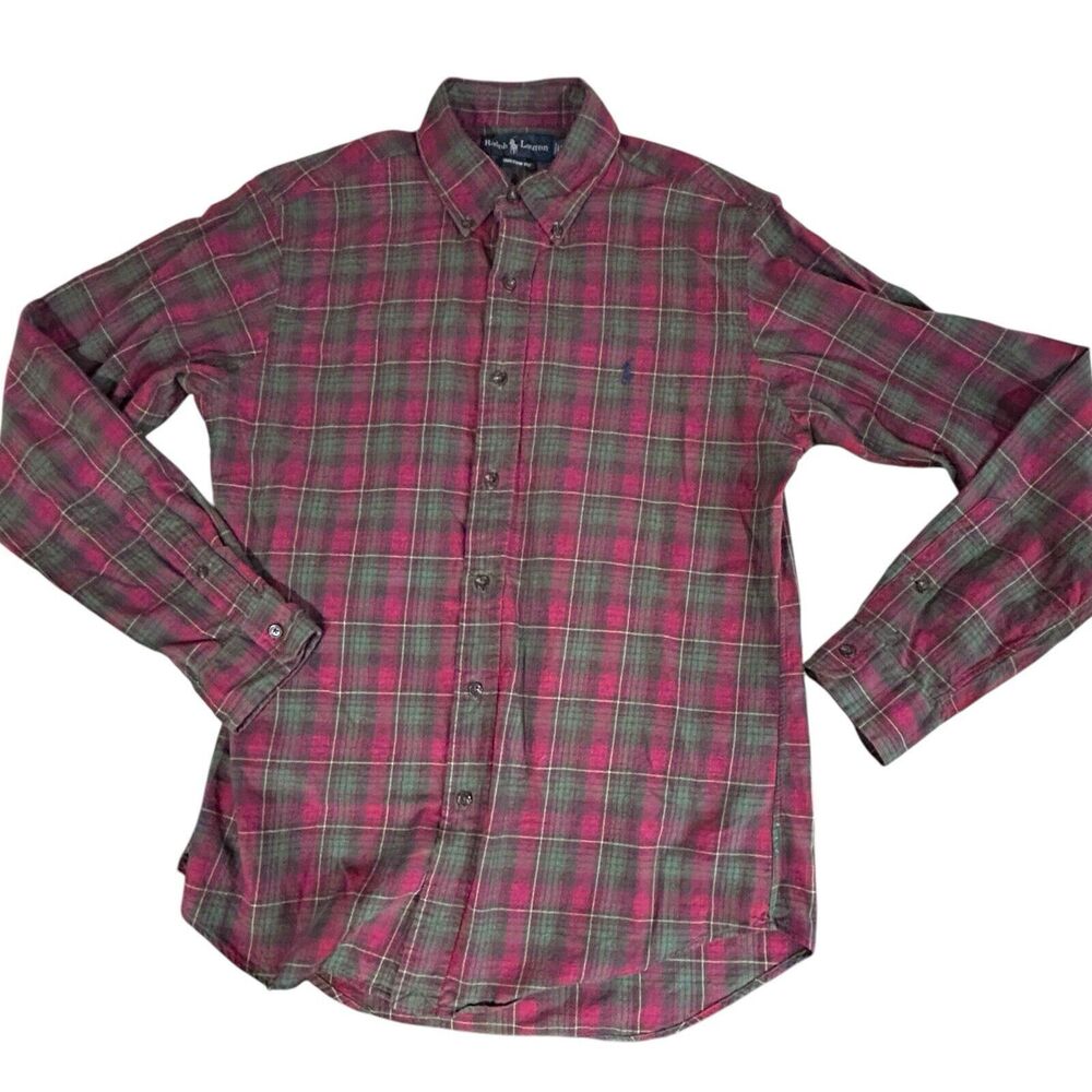Polo Ralph Lauren Button Up Shirt Plaid Red Green Size Medium 100% cotton